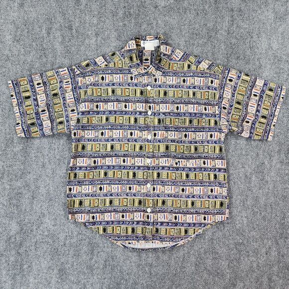 Columbia Shirt Womens Medium Aztec Fish AOP Short Sleeve Button Up Vtg Outdoor - Picture 1 of 11